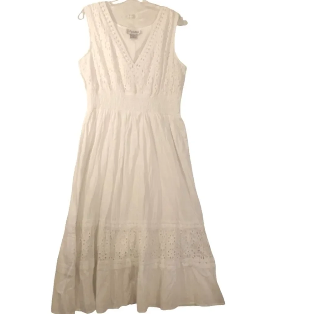 Vtg Signature Cotton Eyelet Embroidery Elastic Waist Tiered Cottagecore … - Picture 4 of 9